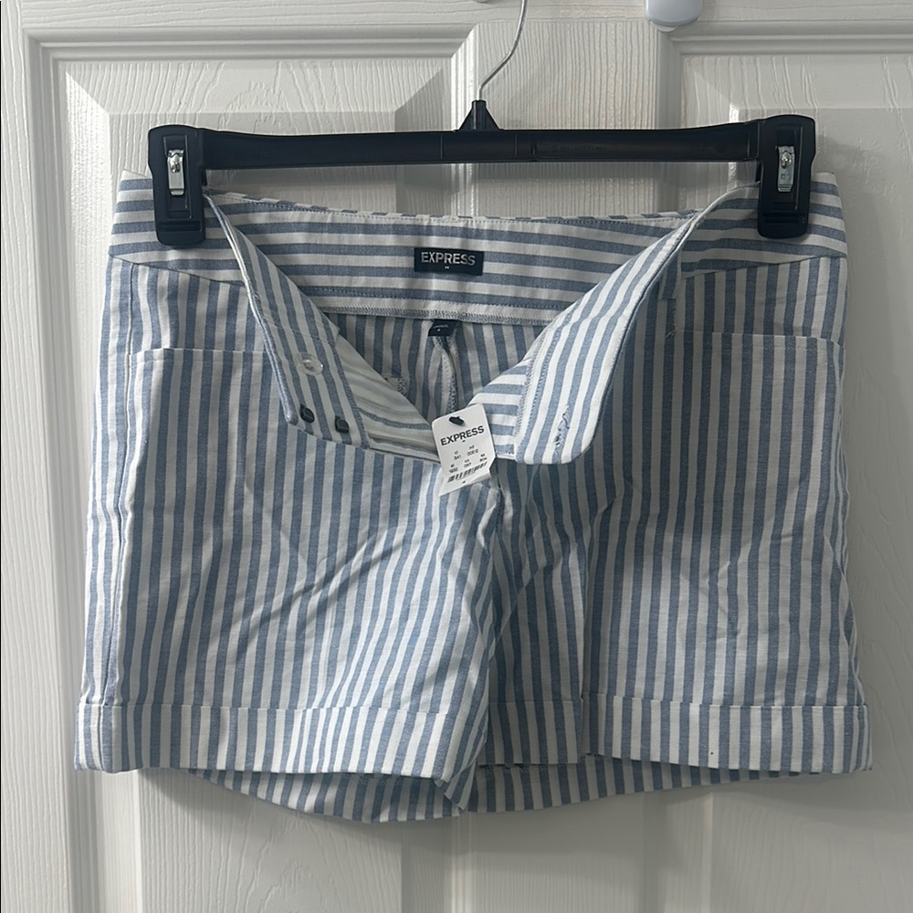 Express Blue and White Striped Shorts. Size 4. New with Tags